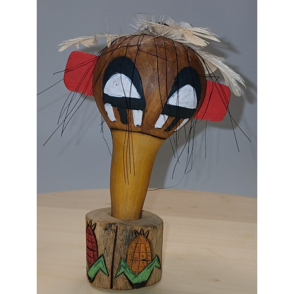 Vintage Hopi Corn Boy Kachina Dance Rattle Signed Saddleblanket Two Faced Shaker - Picture 2 of 16